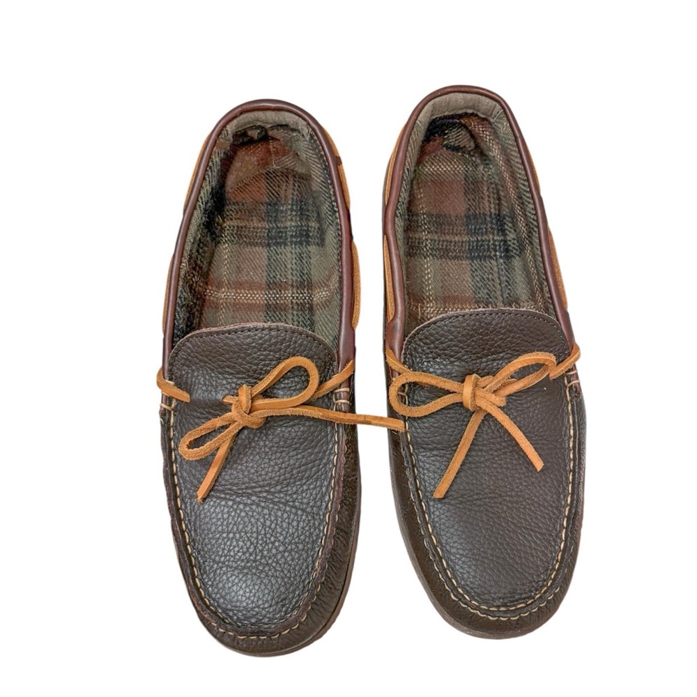 L.L.Bean Men's Handsewn Flannel Lined Leather Slippers - Picture 4 of 9